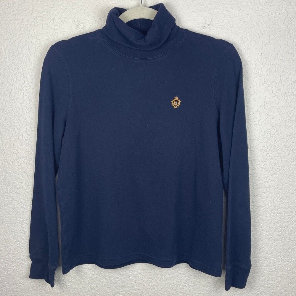 Lauren Ralph Lauren Cotton Turtleneck Sweater Womens Petite Small Blue Crest